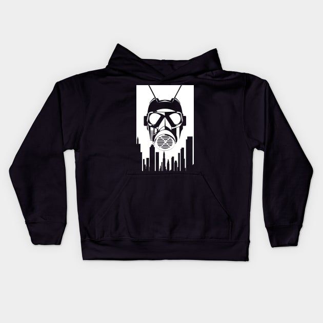 Gas Mask in the City Kids Hoodie by Polyshirt